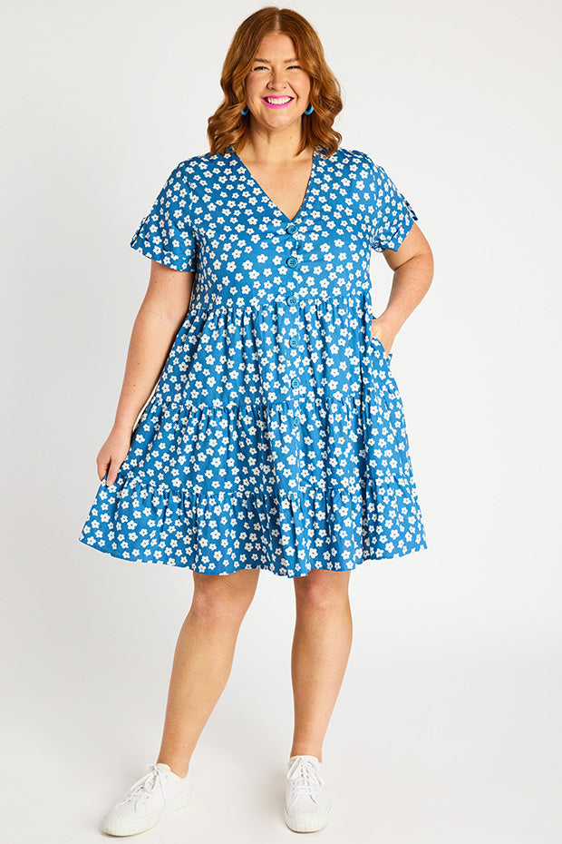 Popping Blue Sweet Daisy Dress – Little Party Dress