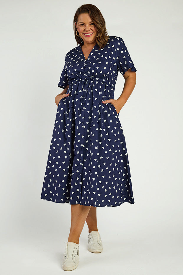 Marley Cotton Navy & White Hearts Dress – Little Party Dress