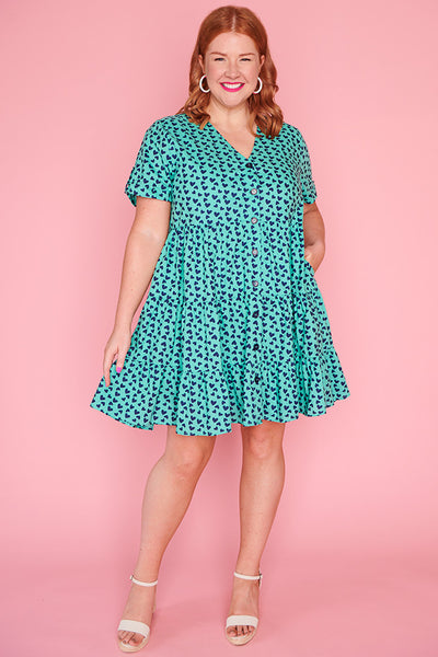 Popping Aqua Navy Hearts Dress Little Party Dress