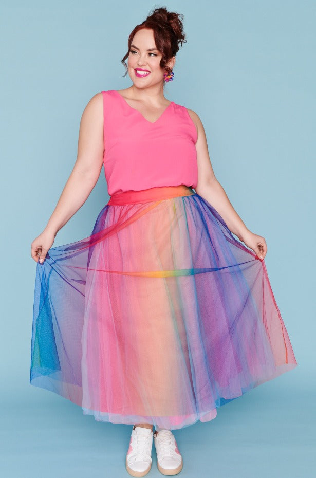 Plus size rainbow tulle clearance skirt